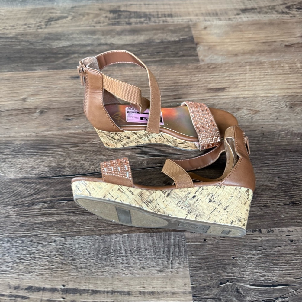Justice Tan Wedge Sandals            Size 2 Youth - Picture 2 of 12